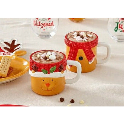christmas reindeer stackable mugs