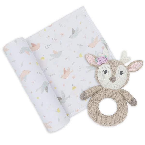 Ava Fawn Jersey Swaddle & Rattle Set