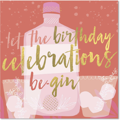 pink and gold birthday gin greeting card