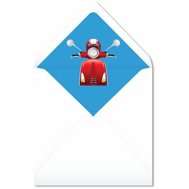 blue and scooter car greeting card
