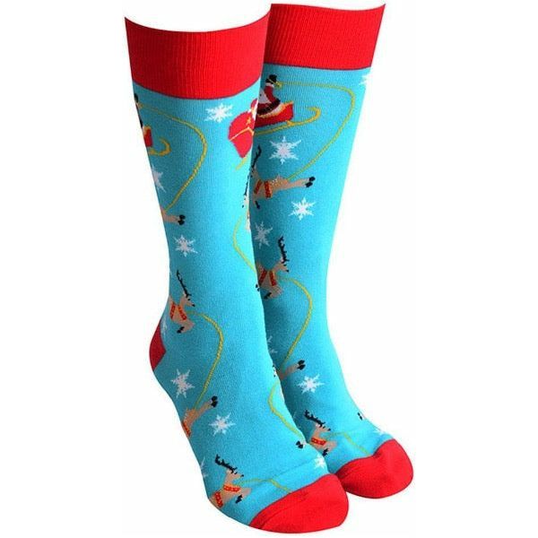 Christmas Reindeers Blue Socks