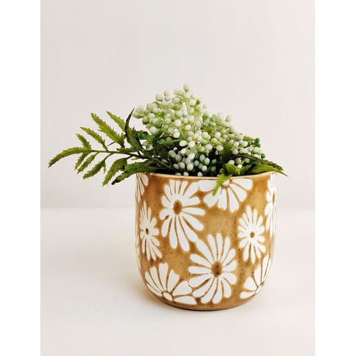 Bright yellow flower patterned planter