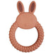 Bunny teether in pink, made from silicone