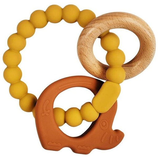 mustard and rust elephant teether for babies