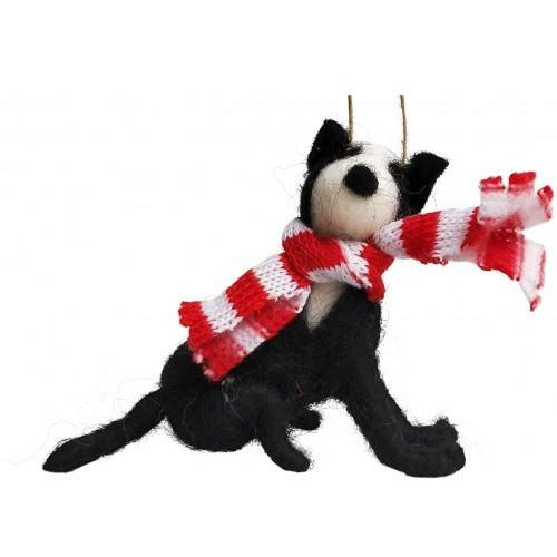 Black Dog with Red Scarf Felt Hang10cm