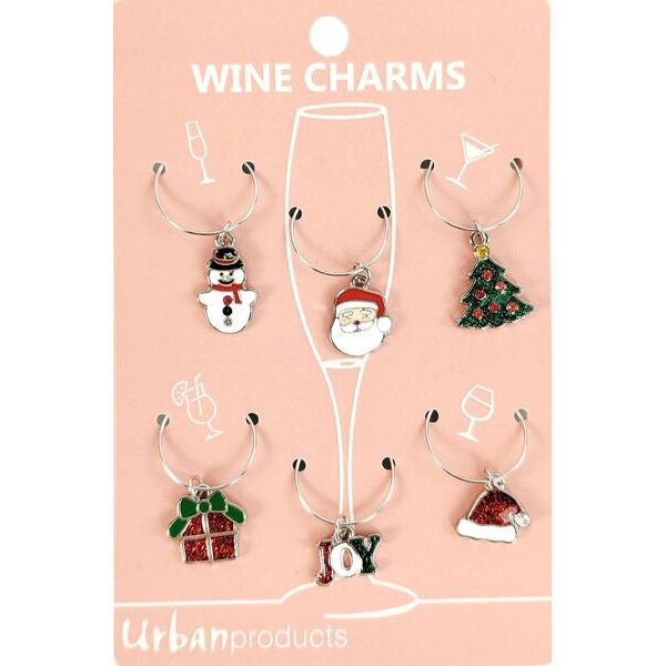 Christmas Wine Charms Colourful 4cm Set of 6 — Spoilt Gift & Homewares