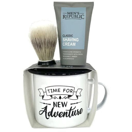 new adventure mug and shaving kit