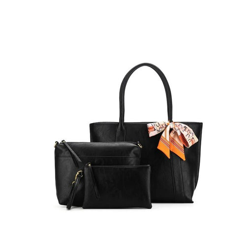 vegan leather black handbag set of three