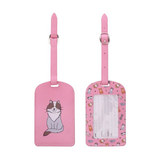 pink luggage bad tag cat