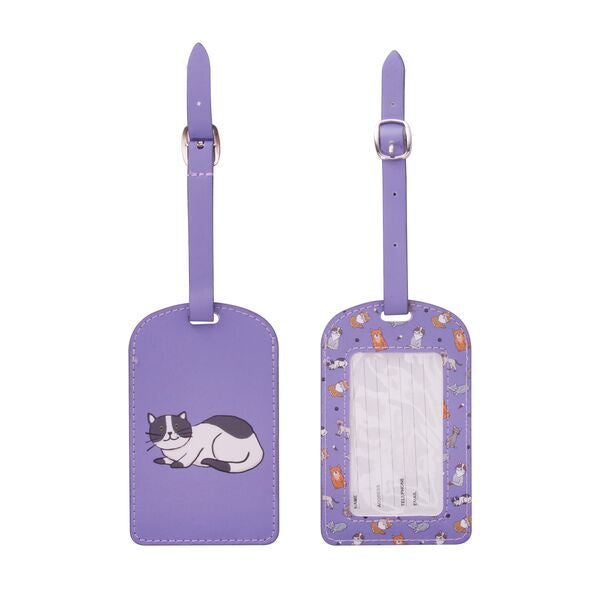 purple cat bag luggage tag for travel suitcase