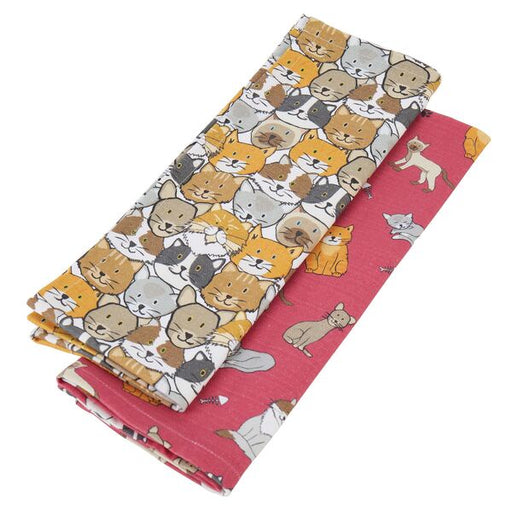 cute cat design tea towel pack of two
