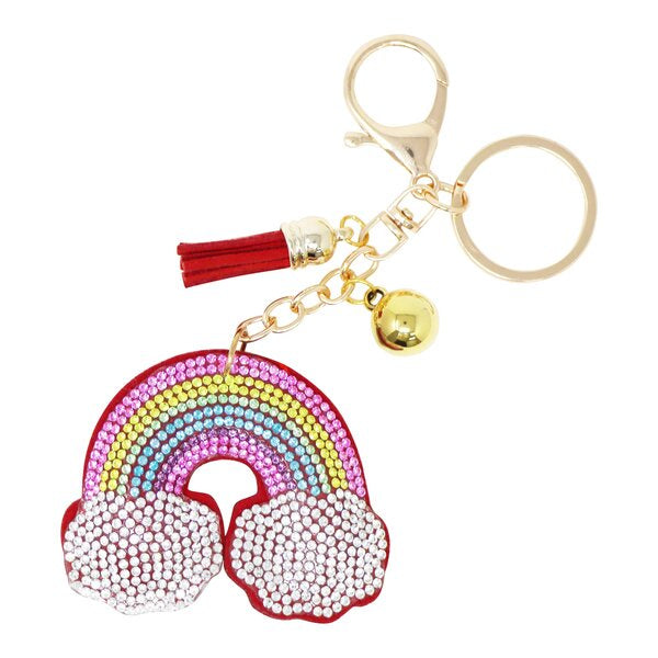 sparkly rainbow keyring bag charm to hand