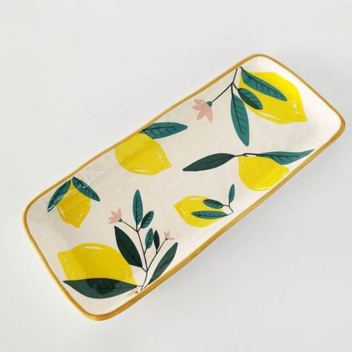 evergreen ceramic platter lemons and leaves