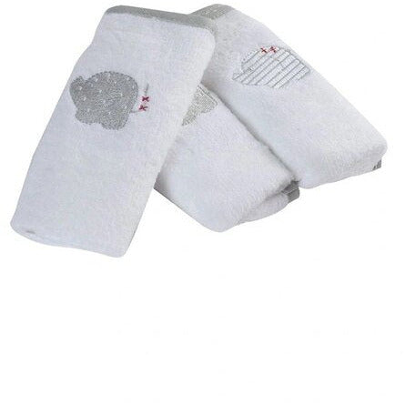 baby face cloths white with grey elephants