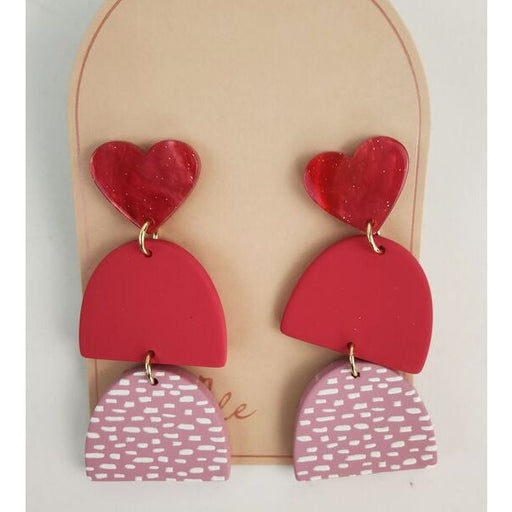 lexi heart double arch earrings bright red and pink