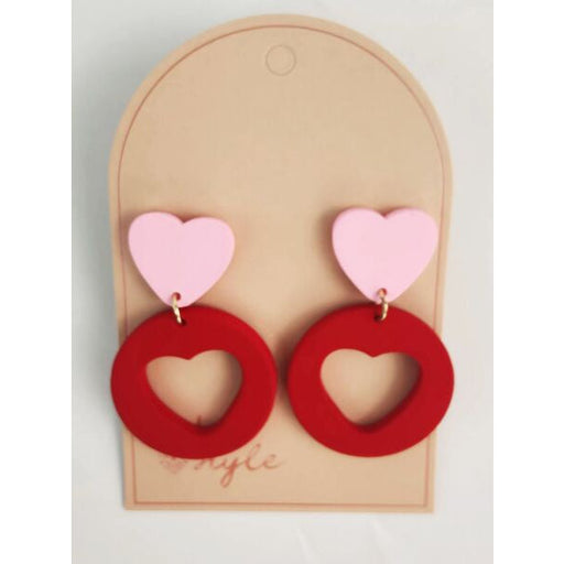lexi pink and red cutout hear bright earrings