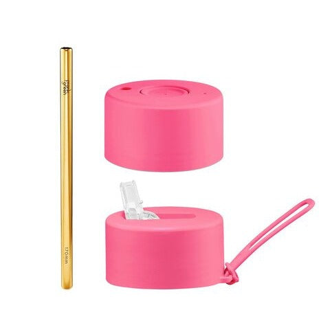 frank green lid pack neon  pink with straw