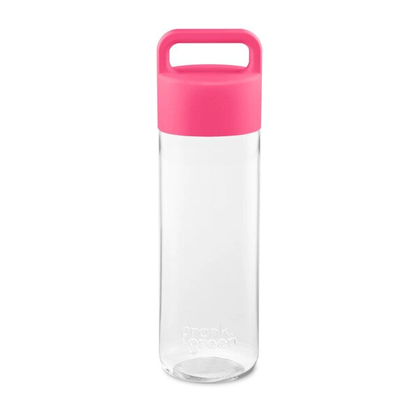 frank green water bottle 25oz clear with grip lid pink