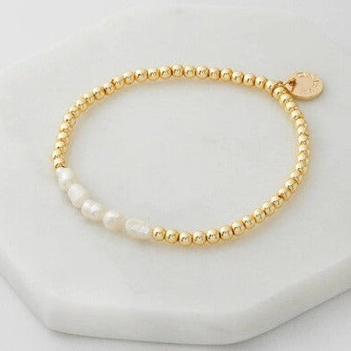 gold beaded bracelet with pearls