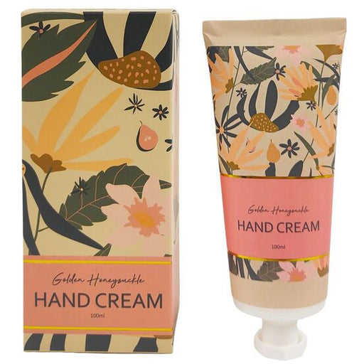 golden honeysuckle hand cream with floral print 
