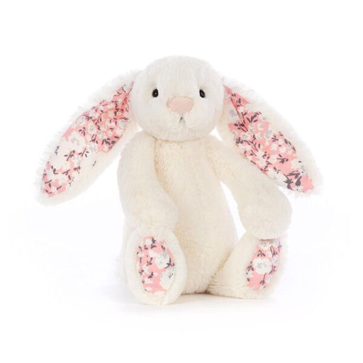 small white jellycat bunny with printed ears and feet