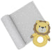 swaddle wrap and lion rattle
