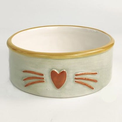 meow cat feeding and water bowl ceramic