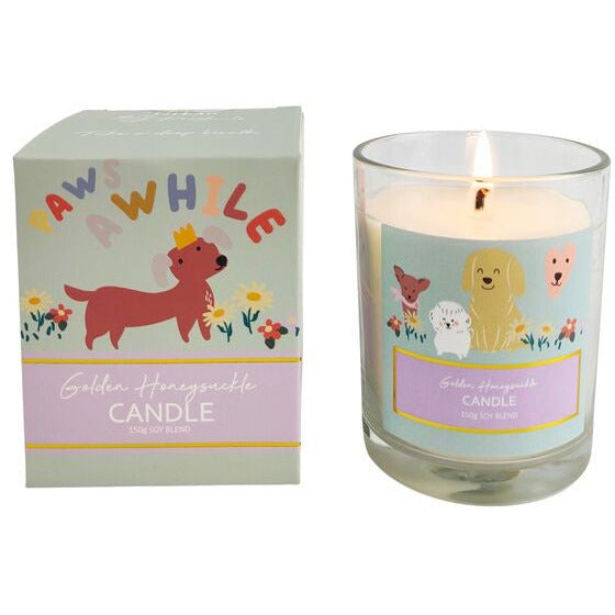 paws a while candle in glass with dog image for dog lovers gift