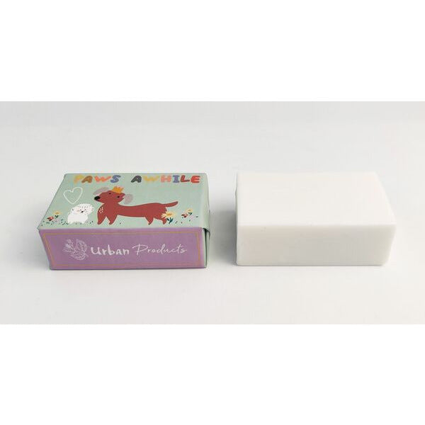 packaged soap with dog picture paws a while