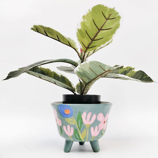 naive floral sage green painted colorful plant pot