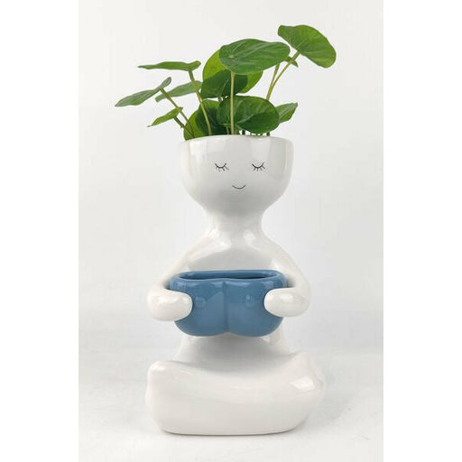 urban products kinky lady person holding pot planter blue