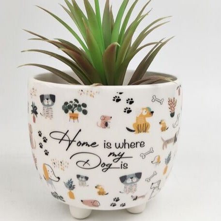 home is where my dog is planter pot