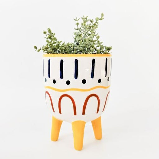 harlequin planter pot with legs colourful