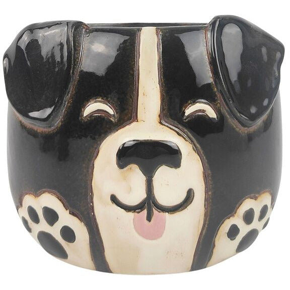 dog head planter pot black and white