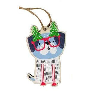 dog with glasses hanging christmas decoration