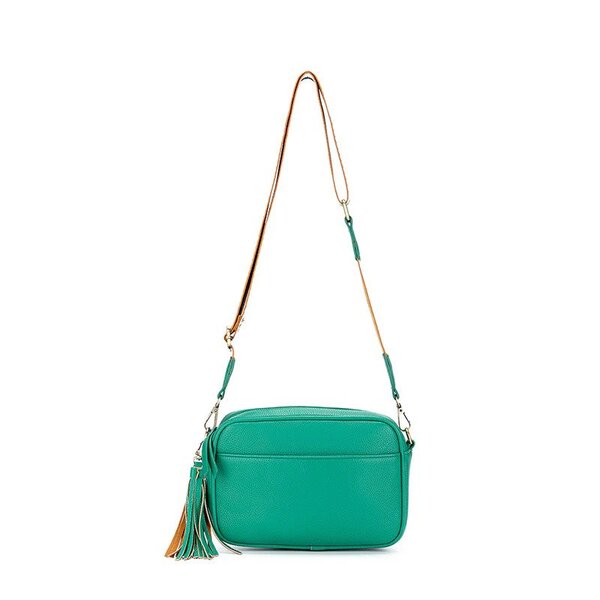 green handbag with two straps