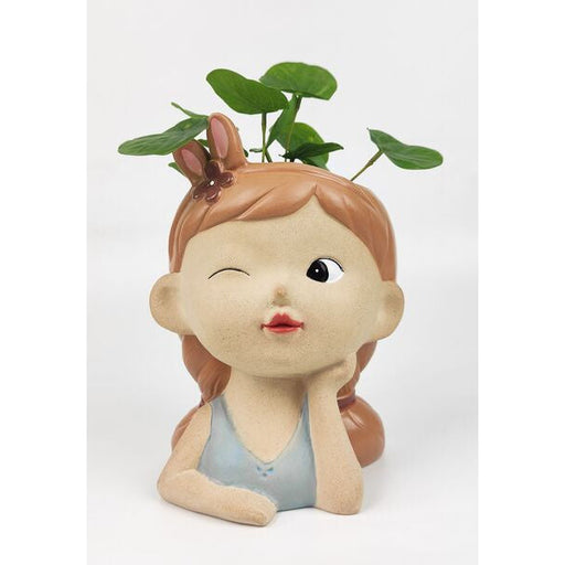 sarah girl winking planter pot