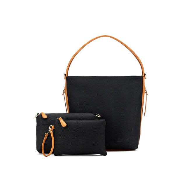 savannah black handbag set with tan strap
