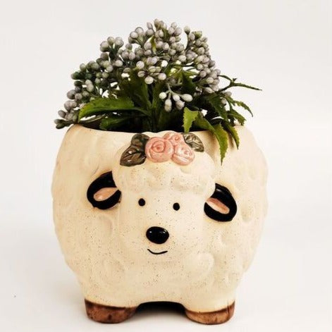 Urban Products Sheep with Flowers Planter Pot Sand 10.5cm
