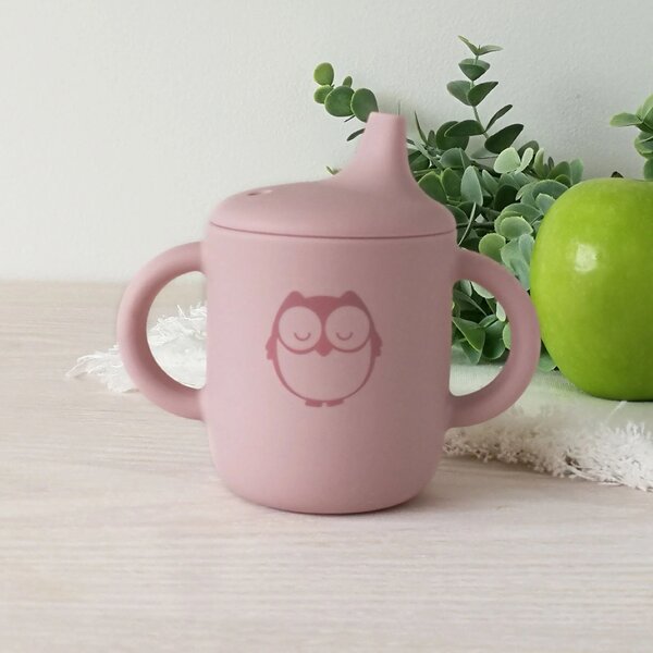 blush pink owls silicone sippy cup for young children