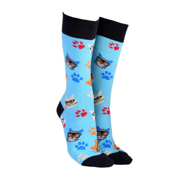 sock society light blue cat in specs socks