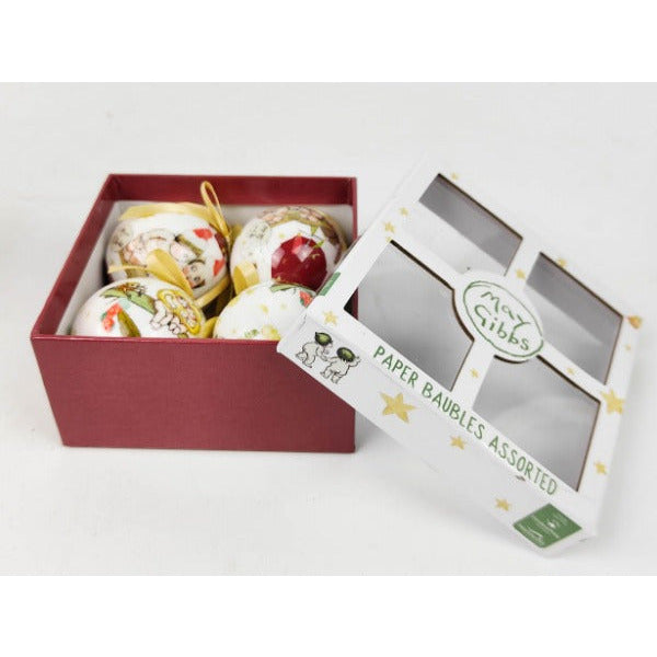 May Gibbs Gumnut Babies Christmas Baubles Red Box Set 4