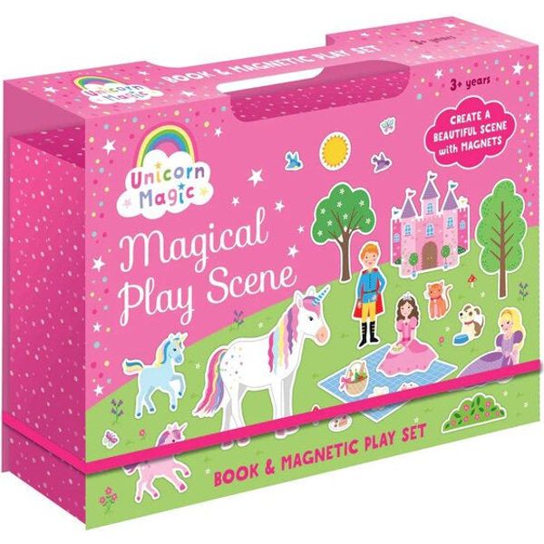 unicorn magnet play scene with book for kids