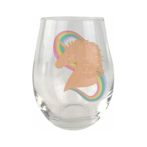It's all rainbows and f'ing unicorns wine glass