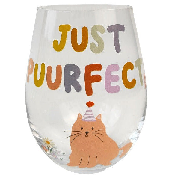 just puurfect cat wine glass with colourful image