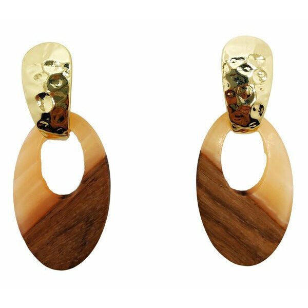 nyla drop earrings peach and natural wood