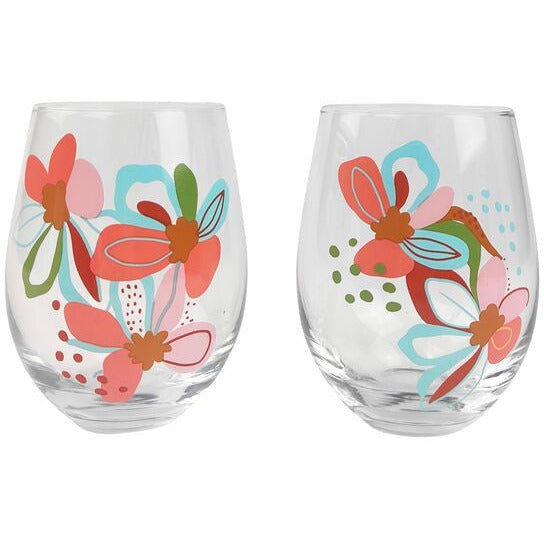 set of 2 colourful wine glasses