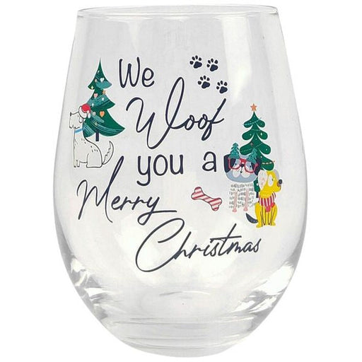 we woof you a merry christmas dog wine glass