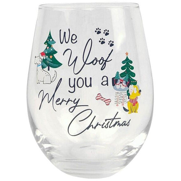 we woof you a merry christmas dog wine glass