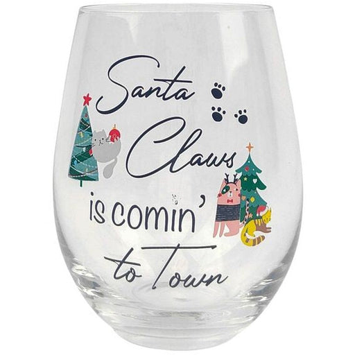 santa claws cat christmas wine glass
